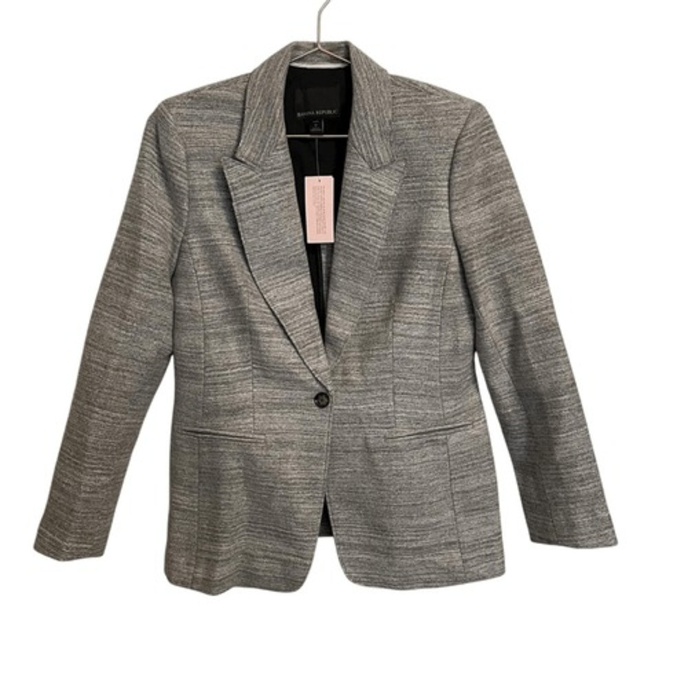 Banana Republic Grey Textured Wool Blend Single Button Blazer Petite 6